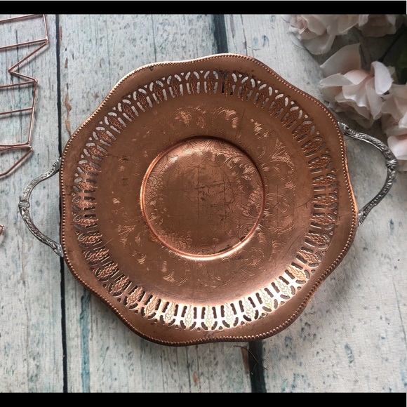 Vtg copper serving tray place paisley Canada dish - Picture 2 of 7